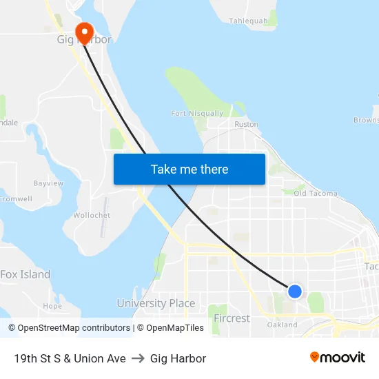 19th St S & Union Ave to Gig Harbor map