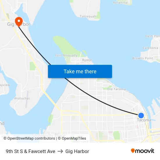 9th St S & Fawcett Ave to Gig Harbor map