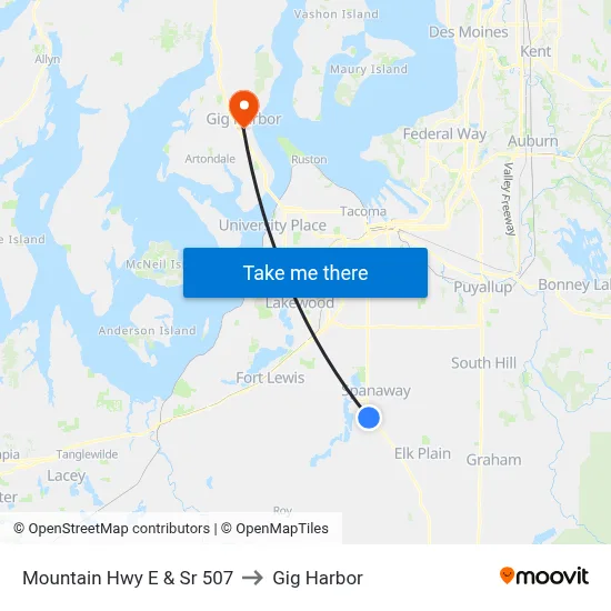 Mountain Hwy E & Sr 507 to Gig Harbor map