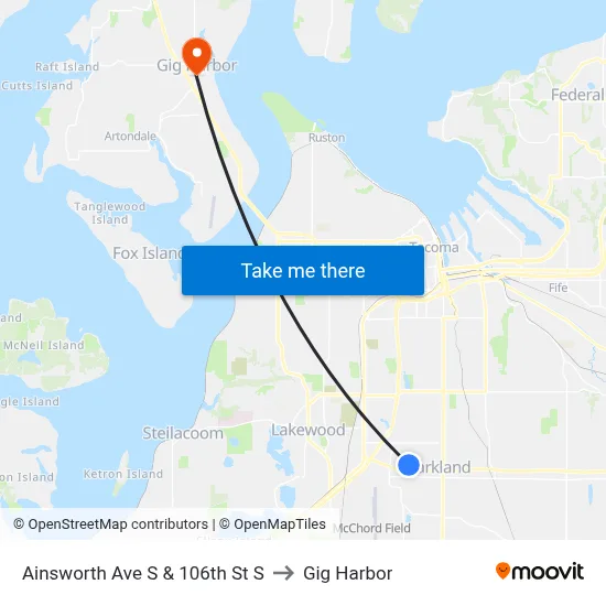 Ainsworth Ave S & 106th St S to Gig Harbor map