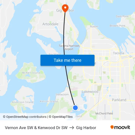 Vernon Ave SW & Kenwood Dr SW to Gig Harbor map