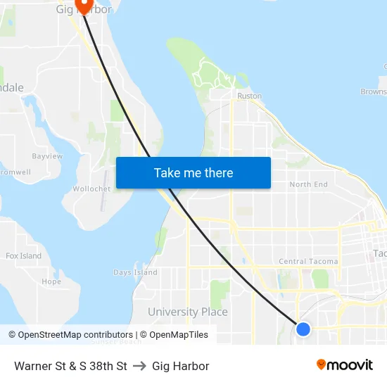 Warner St & S 38th St to Gig Harbor map