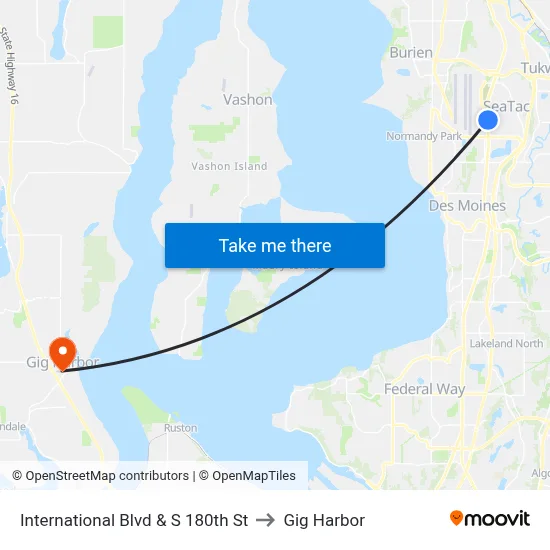 International Blvd & S 180th St to Gig Harbor map