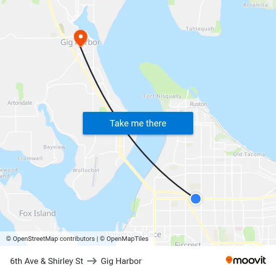 6th Ave & Shirley St to Gig Harbor map