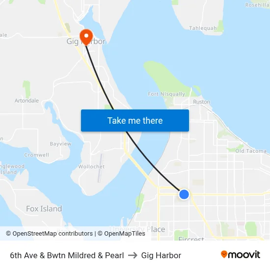6th Ave & Bwtn Mildred & Pearl to Gig Harbor map