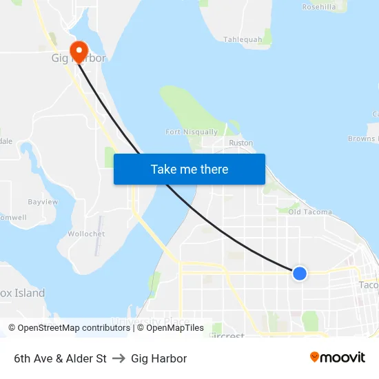 6th Ave & Alder St to Gig Harbor map