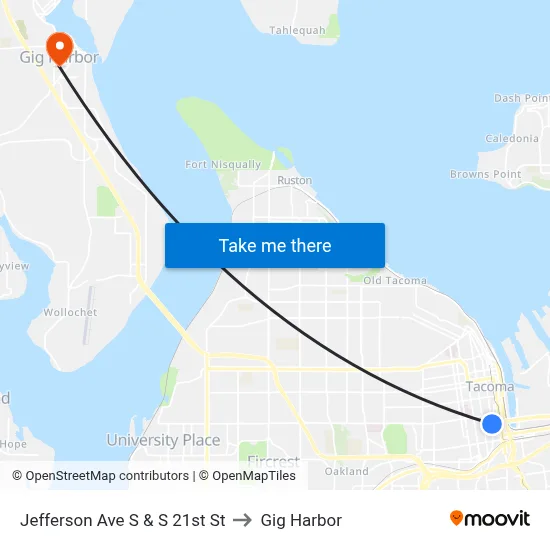 Jefferson Ave S & S 21st St to Gig Harbor map