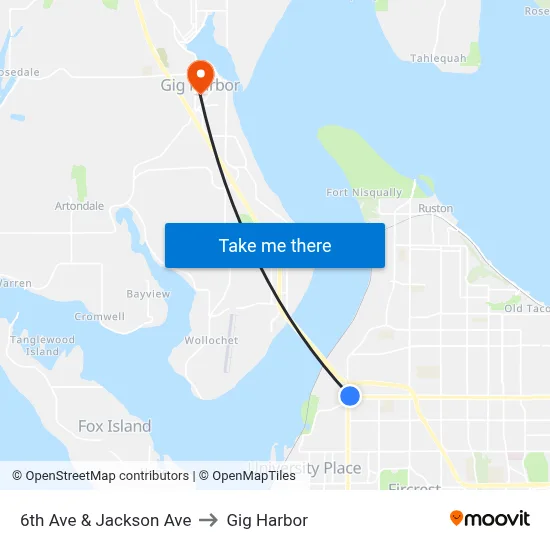 6th Ave & Jackson Ave to Gig Harbor map