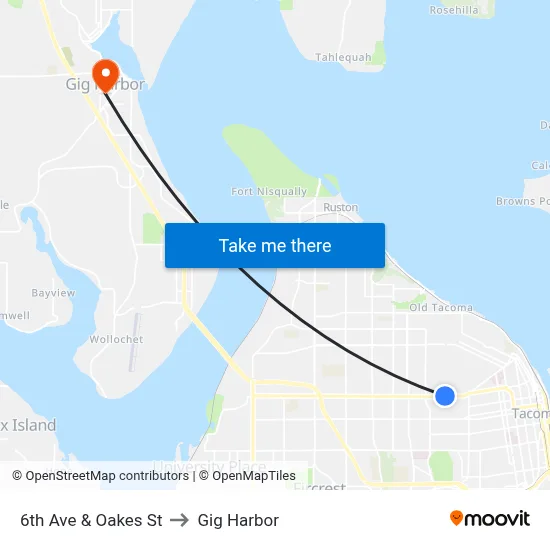 6th Ave & Oakes St to Gig Harbor map