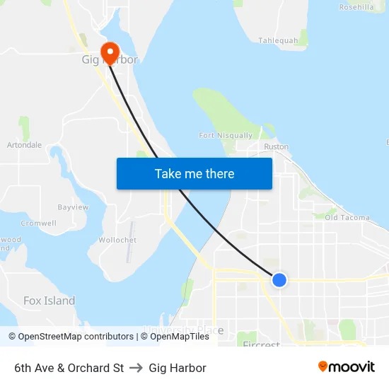 6th Ave & Orchard St to Gig Harbor map