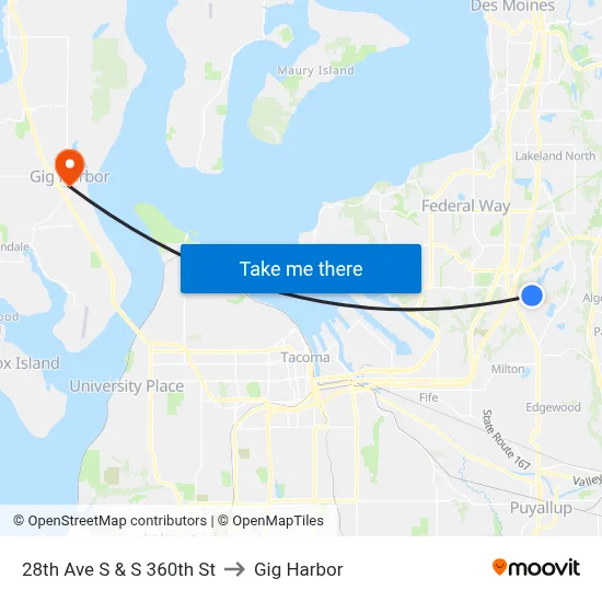 28th Ave S & S 360th St to Gig Harbor map