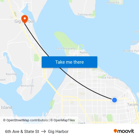 6th Ave & State St to Gig Harbor map