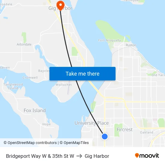 Bridgeport Way W & 35th St W to Gig Harbor map