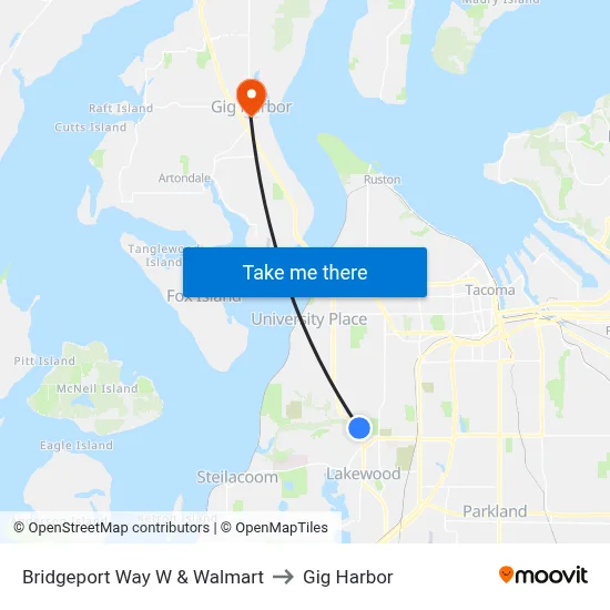 Bridgeport Way W & Walmart to Gig Harbor map