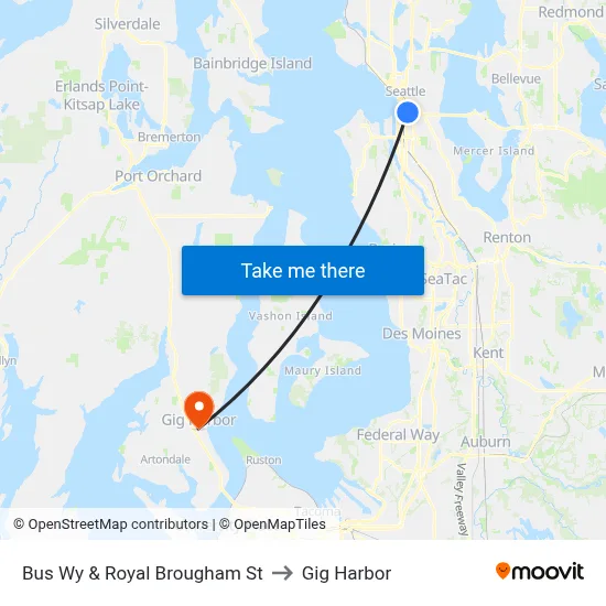 Bus Wy & Royal Brougham St to Gig Harbor map