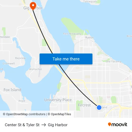 Center St & Tyler St to Gig Harbor map