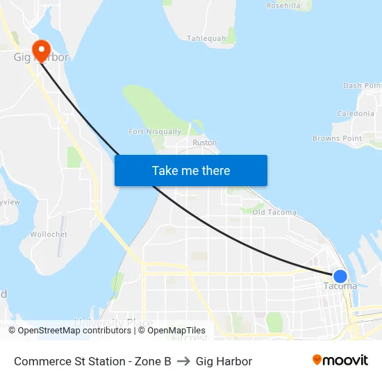 Commerce St Station - Zone B to Gig Harbor map