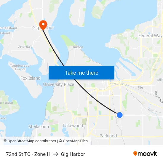 72nd St TC - Zone H to Gig Harbor map
