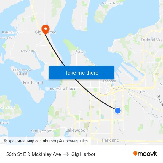 56th St E & Mckinley Ave to Gig Harbor map