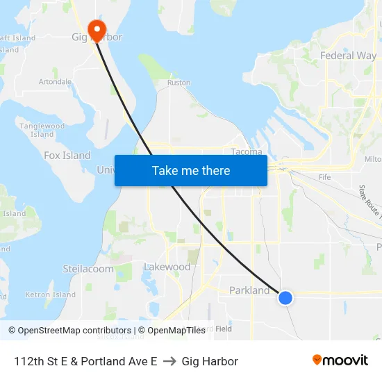 112th St E & Portland Ave E to Gig Harbor map
