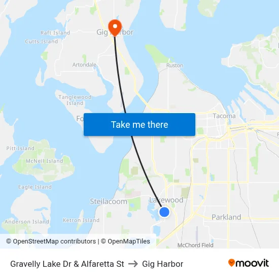 Gravelly Lake Dr & Alfaretta St to Gig Harbor map