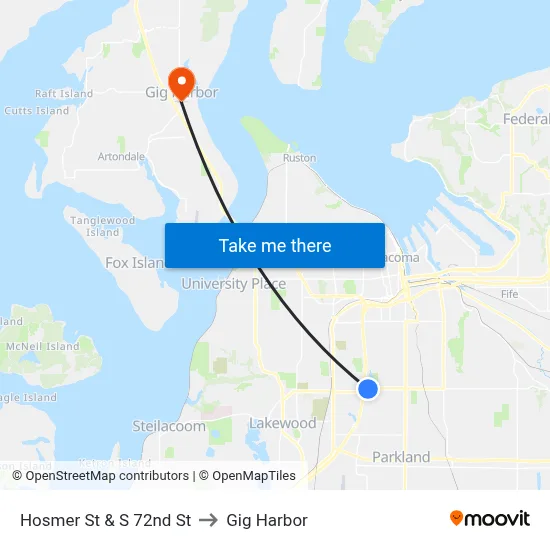 Hosmer St & S 72nd St to Gig Harbor map