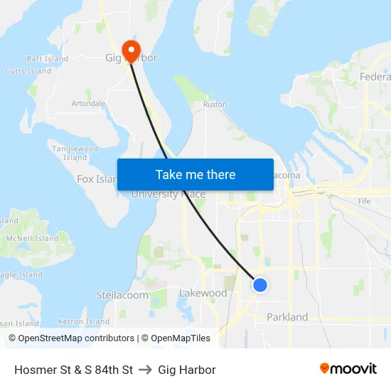 Hosmer St & S 84th St to Gig Harbor map