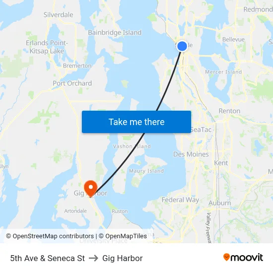 5th Ave & Seneca St to Gig Harbor map