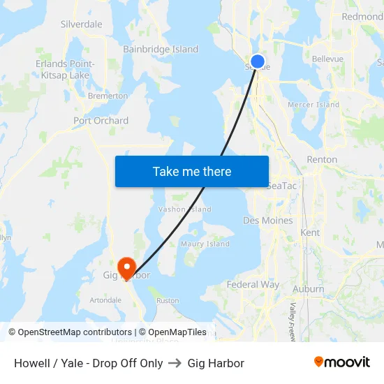 Howell / Yale - Drop Off Only to Gig Harbor map