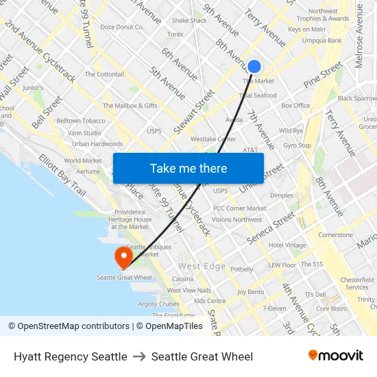Hyatt Regency Seattle to Seattle Great Wheel map