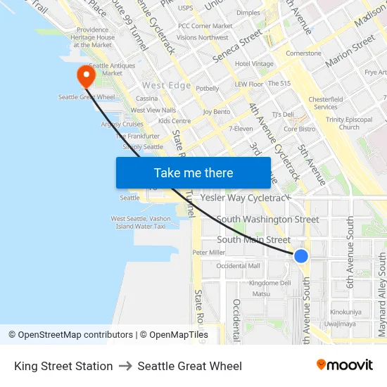 King Street Station to Seattle Great Wheel map