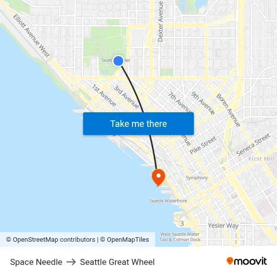 Space Needle to Seattle Great Wheel map