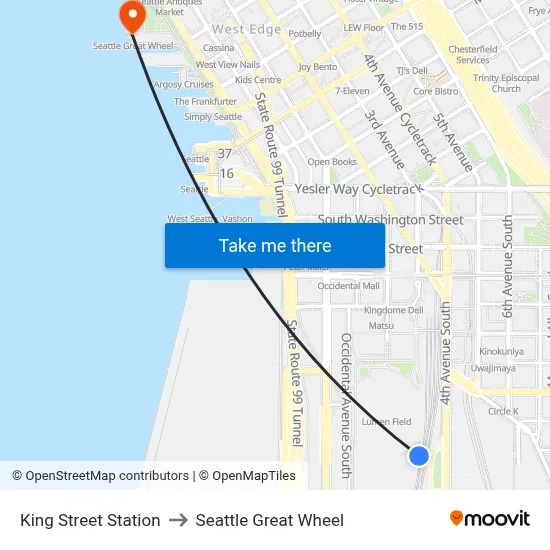 King Street Station to Seattle Great Wheel map