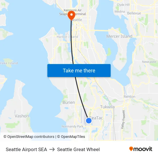Seattle Airport SEA to Seattle Great Wheel map