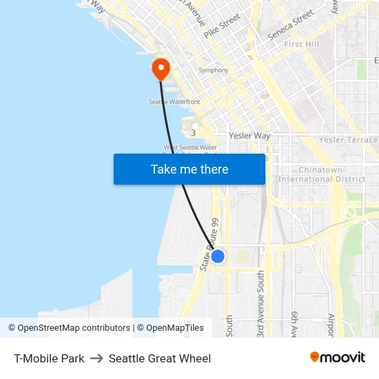 T-Mobile Park to Seattle Great Wheel map