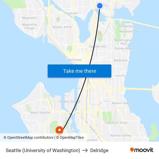 Seattle (University of Washington) to Delridge map