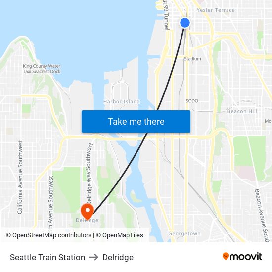 Seattle Train Station to Delridge map