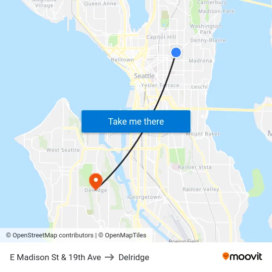 E Madison St & 19th Ave to Delridge map