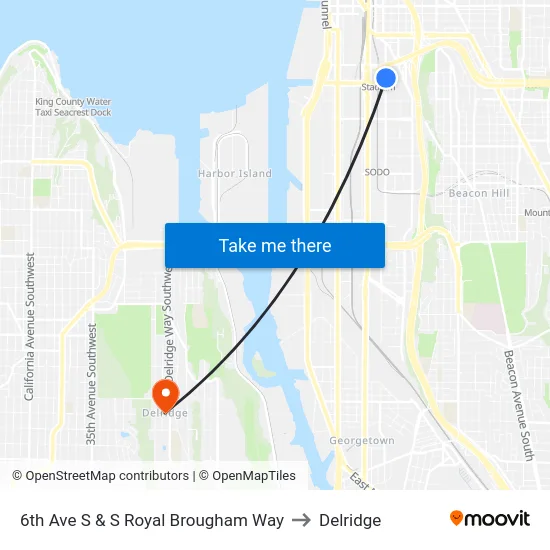 6th Ave S & S Royal Brougham Way to Delridge map