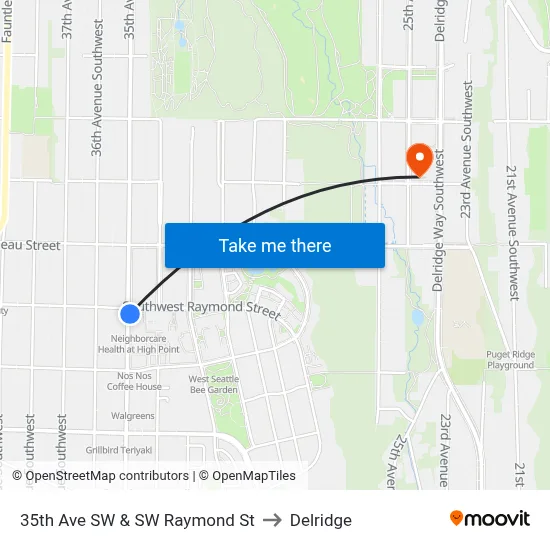 35th Ave SW & SW Raymond St to Delridge map