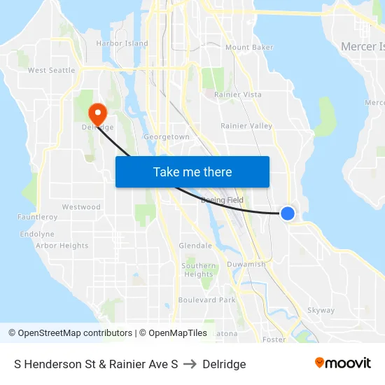 S Henderson St & Rainier Ave S to Delridge map