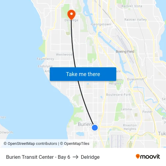 Burien Transit Center - Bay 6 to Delridge map