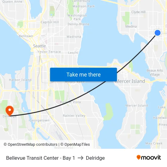 Bellevue Transit Center - Bay 1 to Delridge map