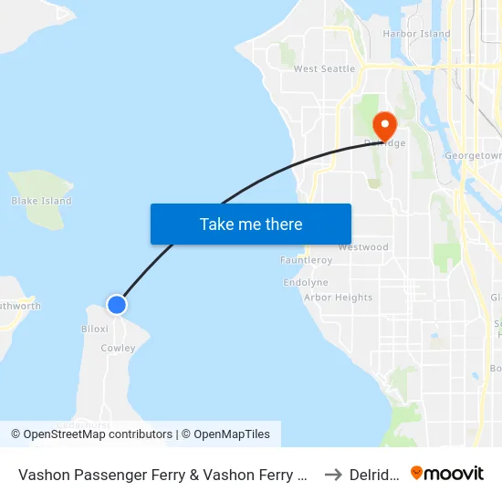 Vashon Passenger Ferry & Vashon Ferry Dock to Delridge map