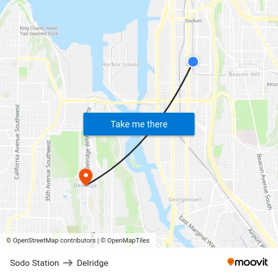 Sodo Station to Delridge map