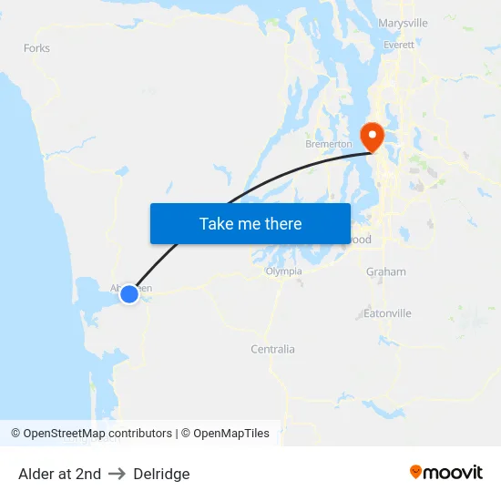 Alder at 2nd to Delridge map