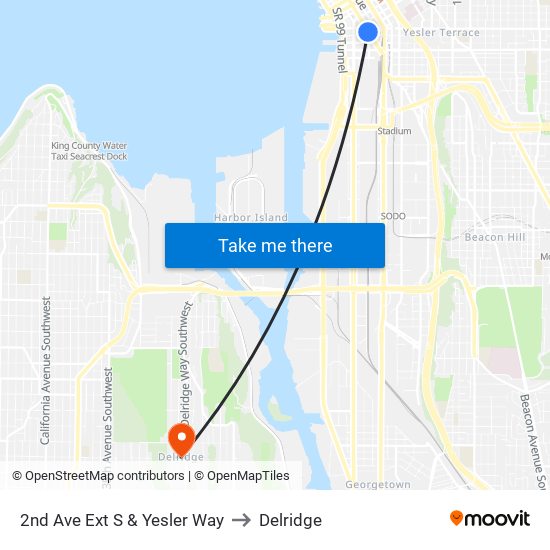 2nd Ave Ext S & Yesler Way to Delridge map