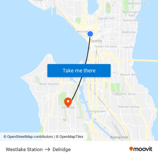 Westlake Station to Delridge map