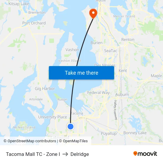 Tacoma Mall TC - Zone I to Delridge map