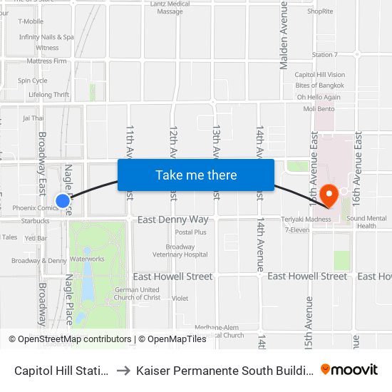Capitol Hill Station to Kaiser Permanente South Building map